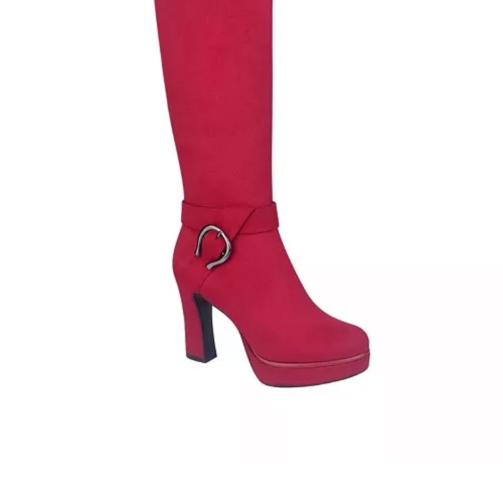 Impo Classic Red Wide Calf Faux Eco Suede~NEW IN BOX~Pair w/Red Poncho Sweater